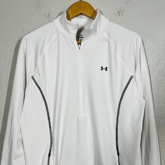 Under Armour Half Zip Fitted Pullover Top Long Sleeve Vent Side White - XL - Picture 3 of 4